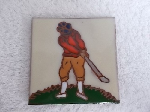 2 Cottoveneto Golfer 18th Hole 3 7/8" Square Ceramic Tiles Trivets Made in Italy - Picture 2 of 6