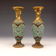 Royal Doulton Lambeth Vases - Pair Of Siliconware Pottery Vases
