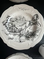 Tabletops Unlimited New England Toile People - Dinner Plate - Coaching Pattern