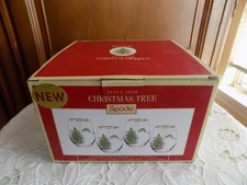 Set of 4 Spode CHRISTMAS TREE  Stemless Wine Glasses w/Gold Trim