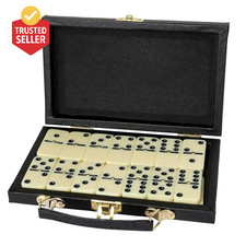 Domino Set - 28 Pieces Double Six Classic Dominoes in Durable Wooden Brown Box -
