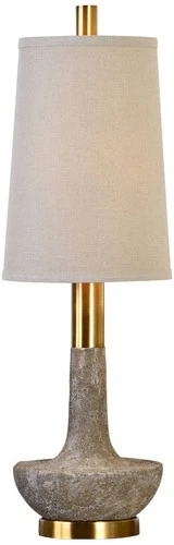 Modern Table Lamp 30 3/4" Tall Faux Stone Ivory Brass Drum Shade for Living Room - Picture 2 of 3