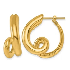 18k Yellow Gold Polished and Twisted Fancy Round Hoop Earrings
