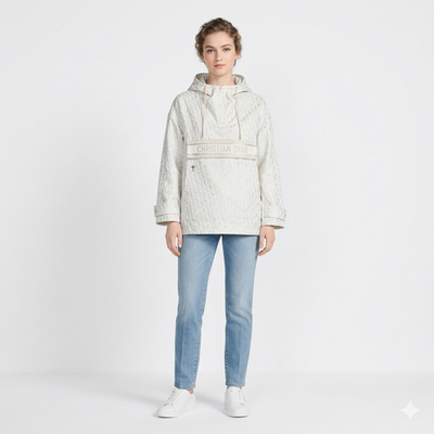 Christian Dior Paris Cream Oblique Windbreaker Hooded Short Anorak