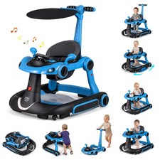 6-in-1 Baby Walker w/Canopy, Music, Lights, Speed/Height Adjustment  Wheels