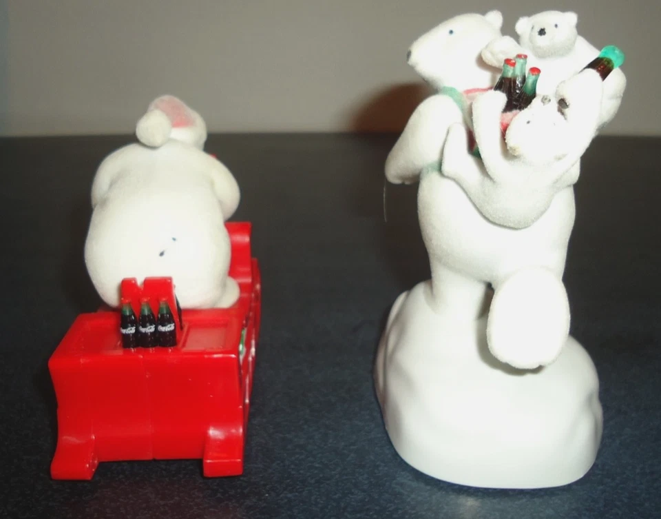 Osos polares de Coca-Cola de colección de la década de 1998 juguete flocado papá y bebé osos Foto 3 de 4