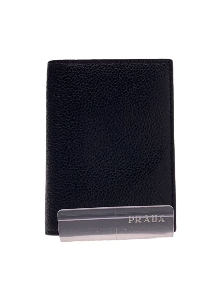 PRADA Business Card Holder, Card Case, Leather, Black, Plain, Men's, 2MC069