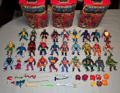 29 Vintage MOTU 1980's He-Man Lot Figures, 3 Cases, and some mixed accessories
