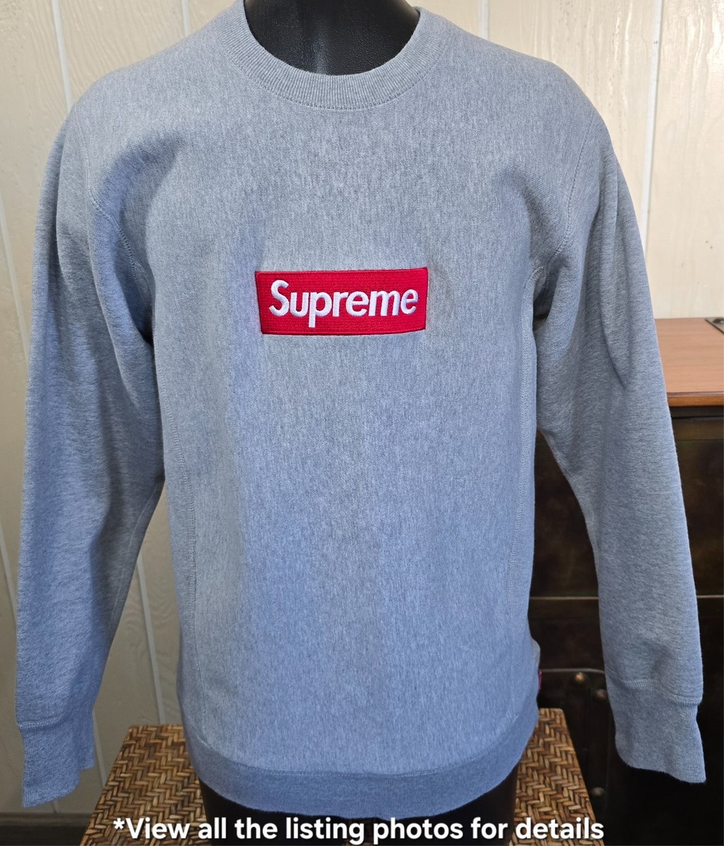 Supreme Box Logo Crewneck L/S Fleece Sweatshirt Ash Gray Sz Small