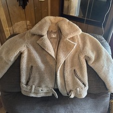 Gap Kids Sherpa Biker Bomber Jacket Girls Size M 8-9 Ivory Frost Color