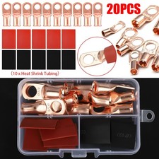 20pcs 1/0 AWG Gauge Copper Lugs w/BLACK RED Heat Shrink End Ring Terminals Wire