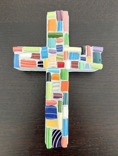 Handmade in USA CROSS Made w/  20 + COLORS from FIESTAWARE Saucer Shards
