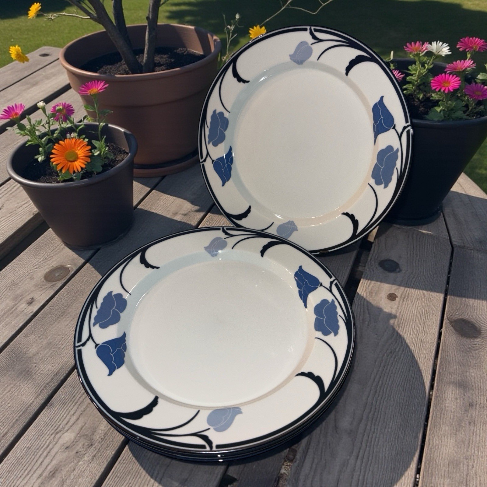 Dansk Set of 4 Tivoli Belles Fleurs Dinner Plates Blue And White, 10 7/8” Japan