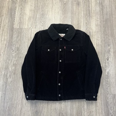 Levi s Cord Trucker Jacke schwarz Baumwolle Sherpa Fleece gefüttert Herren Medium
