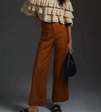 Anthropologie Maeve The Colette Linen Blend Crop Wide-Leg Pants Rust Size 27 90s