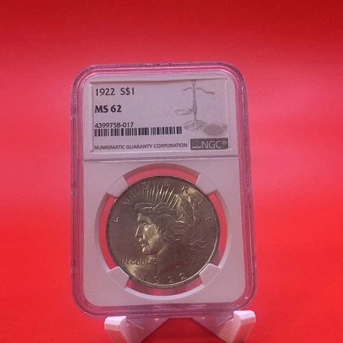 1922 Peace Dollar CERTIFIED NGC MS 62 Silver Dollar