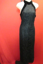 Vintage SPEIGEL Black Floral Lace Overlay Velvet Choker Neckline Formal Dress 12