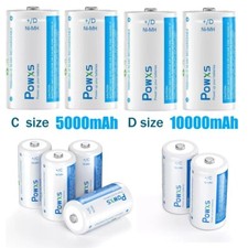 4/8/12/16 POWXS 5000mAh/10000mAh C D Size Cell Ni-MH Rechargeable Batteries 1.2V