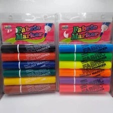 Marvy Uchida Fabric Brush Markers 2 Sets of 6 = 12 Colors Point Tip Excellent