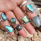Natural Labradorite Gemstone 925 Sterling SIlver Plated Wholesale Lot Rings