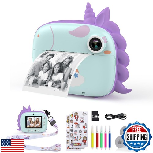 Kids Instant Print Camera, Selfie Camera for Kids with Print Paper and 32G Ca