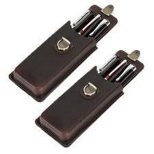 2PCS Genuine Leather 3 Slot Hard Fountain Pen Case Pen Storage Box Organizer