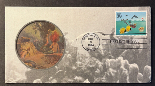 #2863 Diver & fish FDC with mermaid add-on cachet, 7.5"x4"