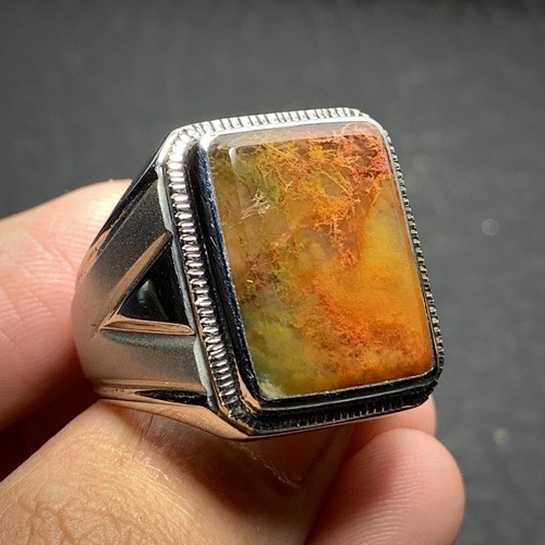 Scenic Moss Agate Ring 19x14x6mm, 9.5 USA/Canada 71.5 ct - Picture 5 of 7