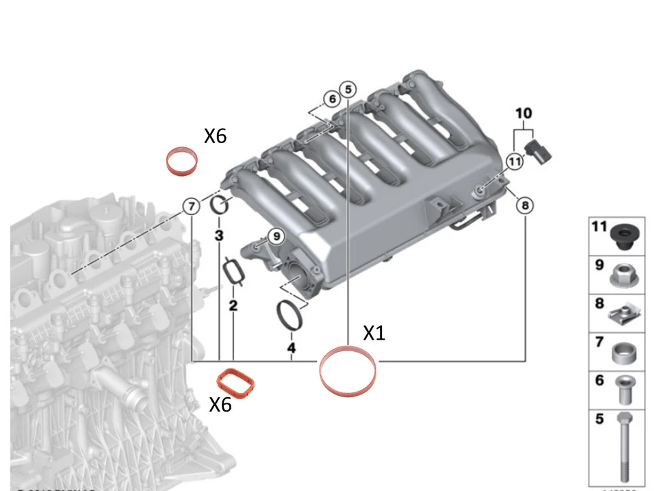 Juego de 20 juntas colector de admisión para BMW 335d X5 xDrive35d (2009-2013) Foto 2 de 2