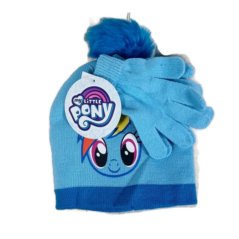 Hasbro My Little Pony NUOVO set berretto e guanti OSFM blu cruscotto arcobaleno accento pom
