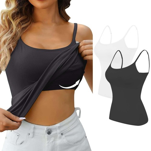 2PCS Women's Camisole with Built in Shelf Bra Adjustable Strap Vest Comfort Tops - Picture 73 of 99