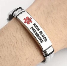 Medical Alert ID Tag High Blood Pressure Stainless Steel Mesh Adjustable Band