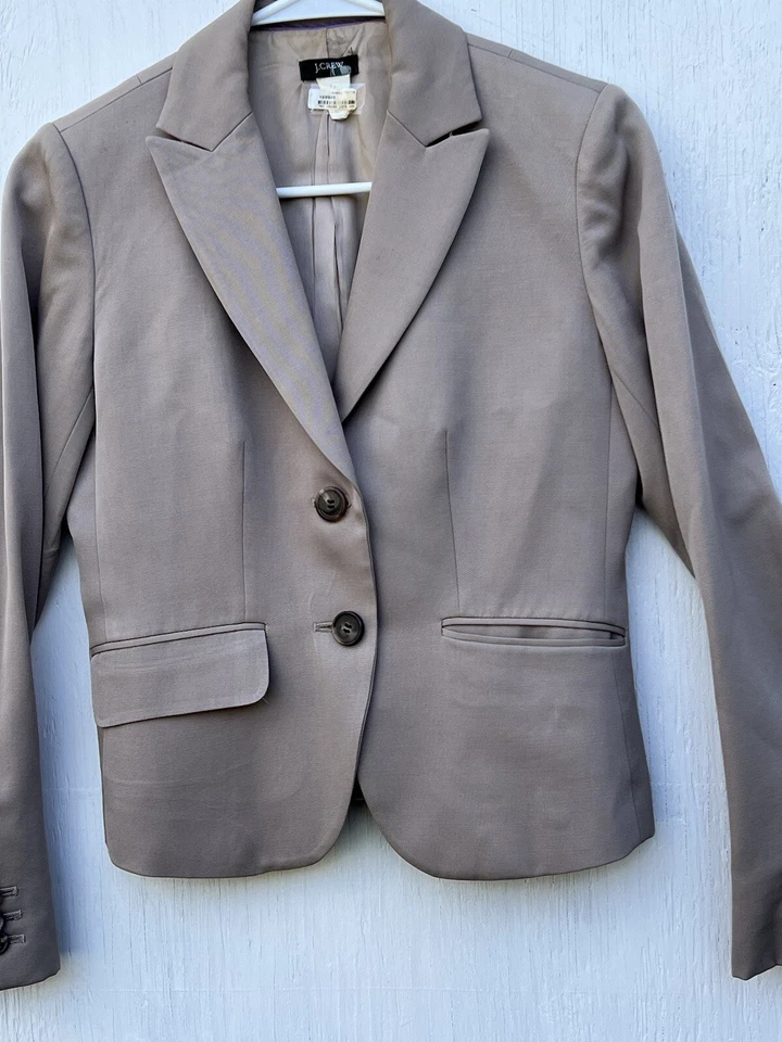 J. Cree Caqui Tostado Algodón Corta Montar Falda Suite Marrón Blazer Chaqueta Sin Etiquetas Foto 3 de 4