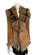 Florence Mode Italy Suede Embroidered Coat Jacket With Fur Collar!