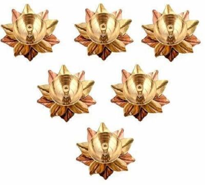 Brass Copper lotus shape diya  (Height: 3 inch)  (Pack of 6) use for puja aarti