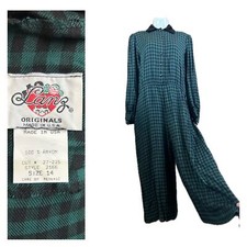 Vintage Lanz Green Black Gingham Check Romper Jumpsuit / Size 14