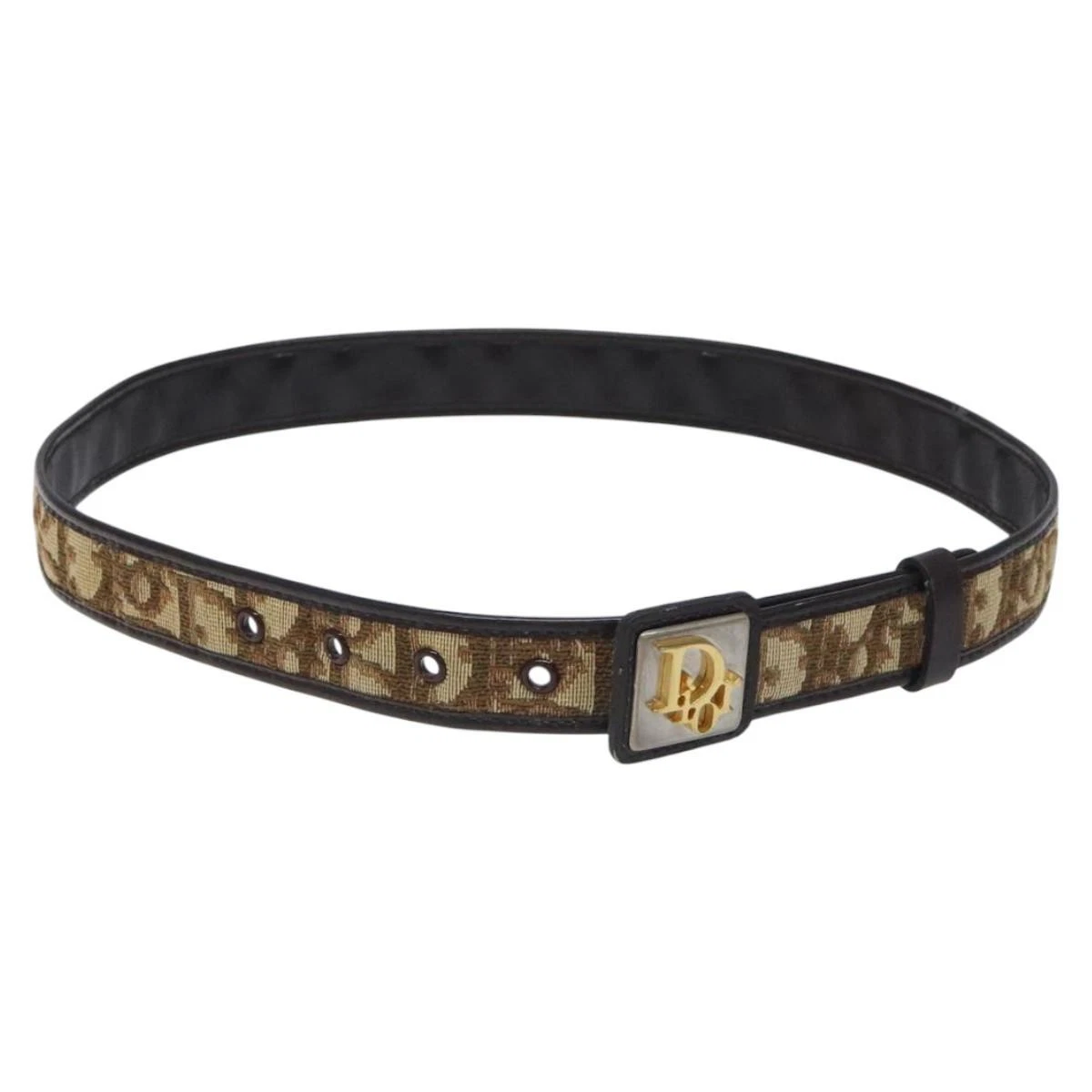 Ceinture toile trotteur Christian Dior 31,9 pouces marron or authentique th5829