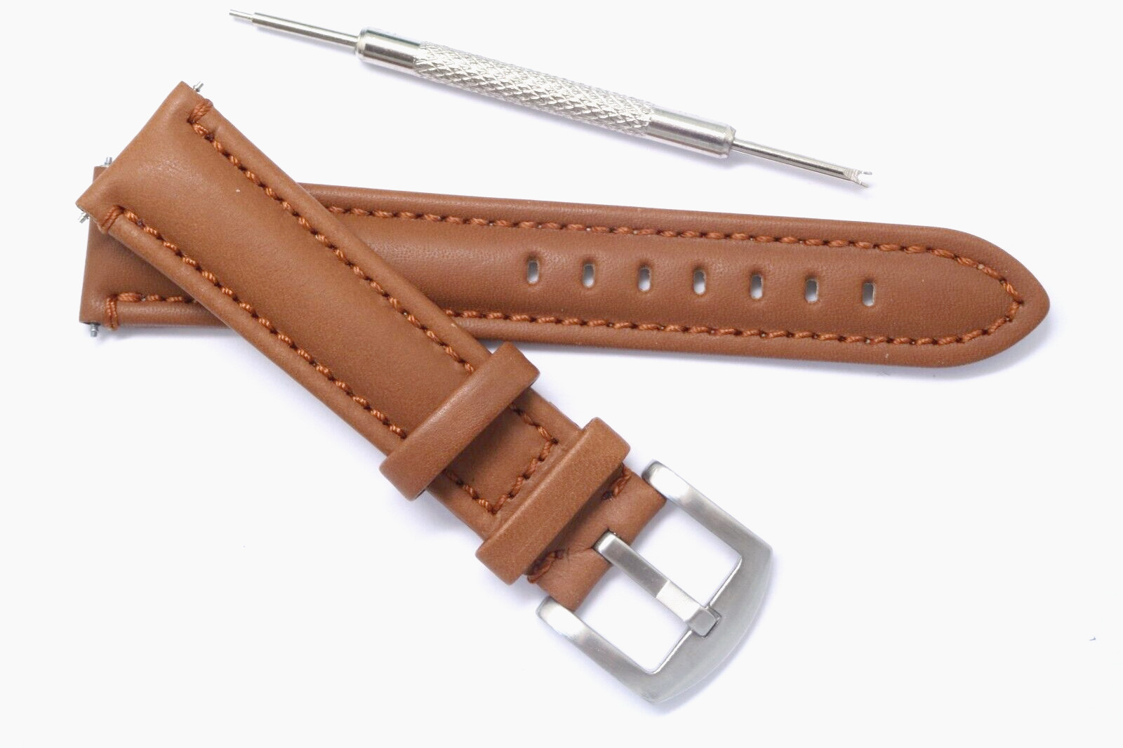 20mm Brown&sol;Brown Genuine Leather Watch Band Strap With Spring Bar Remover Tool