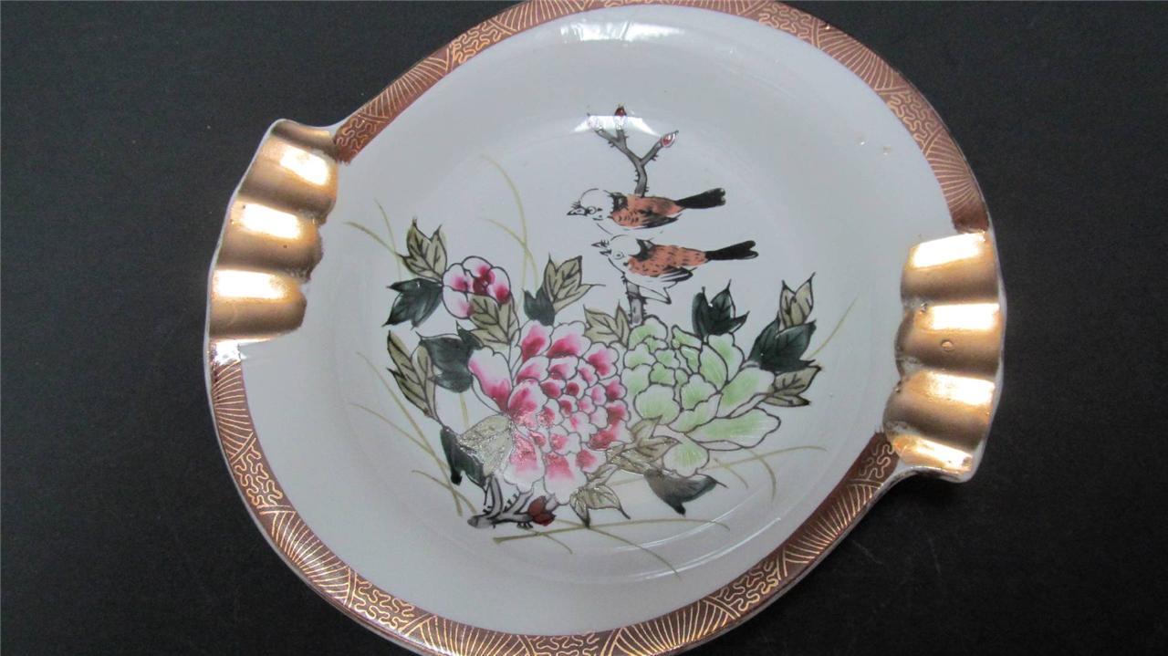 Vintage Japanese Kutani Birds Hand Painted Porcelain Ashtray eBay