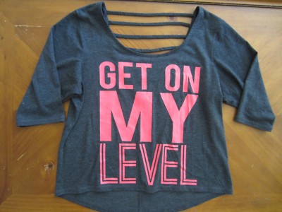 MATERIAL GIRL ACTIVE GET ON MY LEVEL BASE ATHLETIC Active Grey SHIRT TOP Tee M