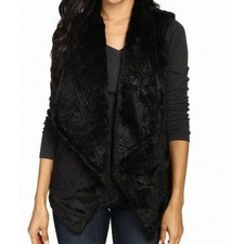 Dylan Black Womens Faux Fur Draped Vest Jacket Sleeveless Casual Fall Medium $50