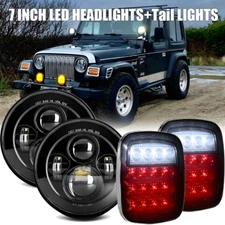 7" Inch LED Headlights + Smoke Tail Lights Combo For Jeep Wrangler TJ YJ CJ5 CJ7