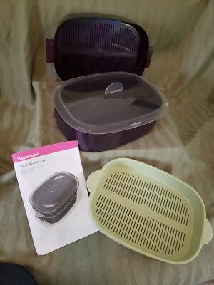 Vintage Tupperware 6 Piece 2 1/4 Qts Oval MicroCooker w/ Recipe Booklet
