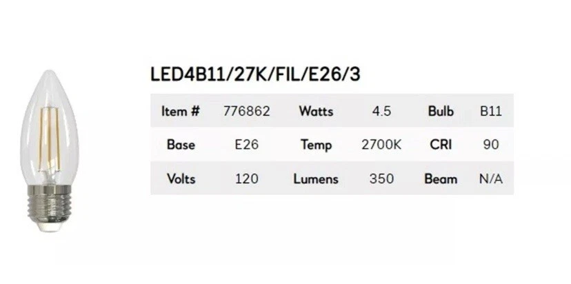 Bulbrite 2 Pack LED Filament Dimmable Light, 776862, 4.5W, 350 Lumens, 120V - Image 2 of 3