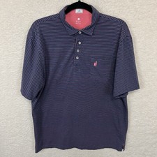 Johnnie O Hangin  Out Polo Shirt Men  s L Blue W/Pink Stripes Short Sleeve Golf