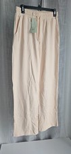 Women's Wide Leg Sweatpants Straight Leg With Pockets Beige Size M NWT