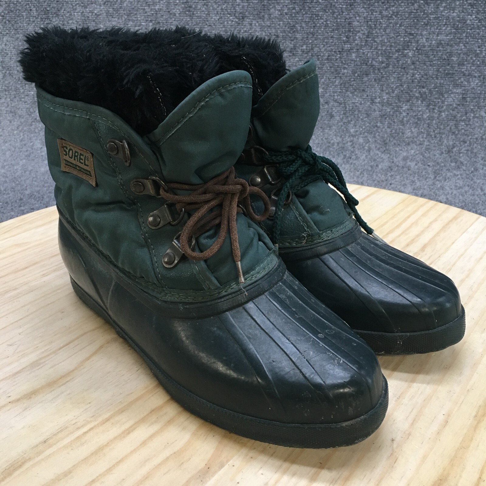 Sorel Duck Boots Youth 6 Womens 8 Snow Winter Green Rubber Handcrafted