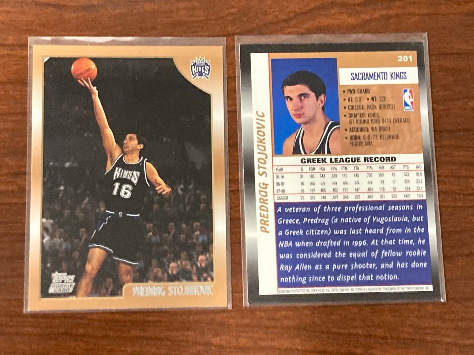 PREDRAG STOJAKOVIC 1998-99 TOPPS SACRAMENTO KINGS ROOKIE CARD #201