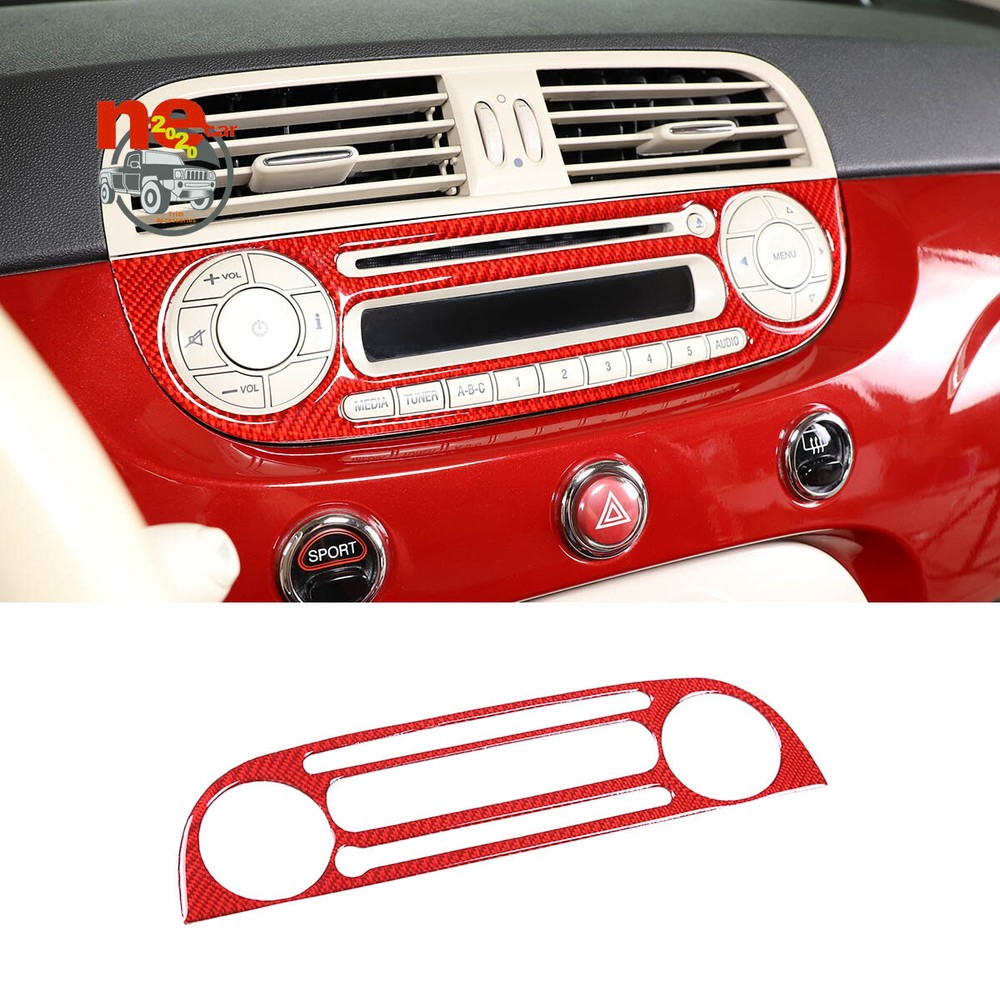 Red Carbon Central Console CD Panel Sticker Trim Accessories For Fiat 500 11-19