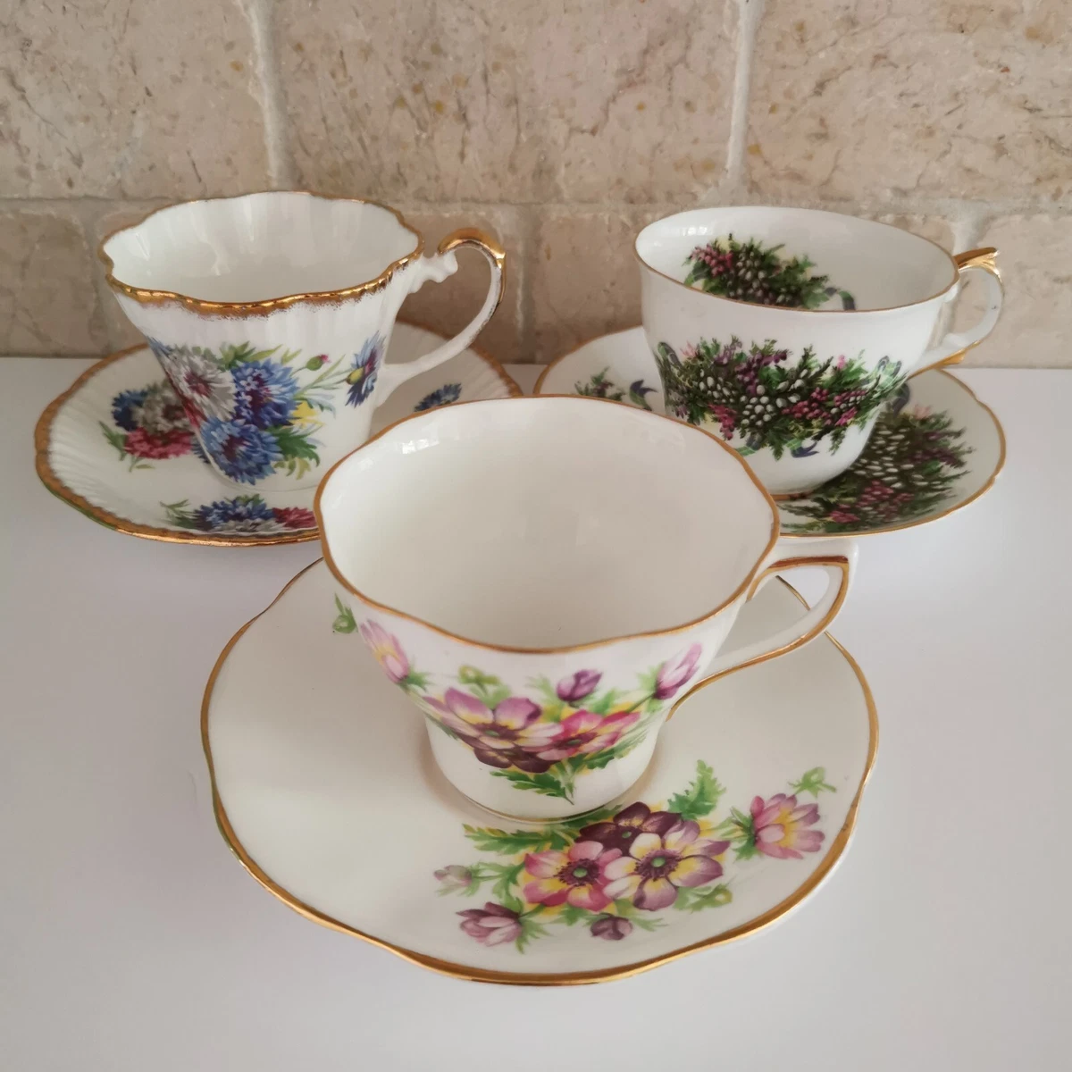 Vintage Teacups Saucers Mixed Lot of 3 Floral Delicate China